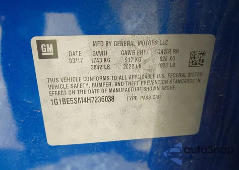 2017 Chevrolet Cruze Lt Auto from USA, damaged, VIN 1G1BE5SM4H7236038